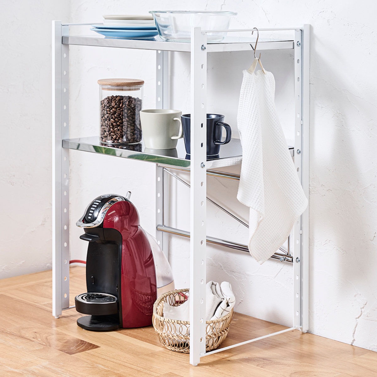 レンジラック ステンレス棚カウンター上伸縮ラック 2段 （ 伸縮