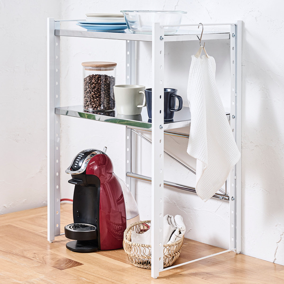 レンジラック ステンレス棚カウンター上伸縮ラック 2段 （ 伸縮