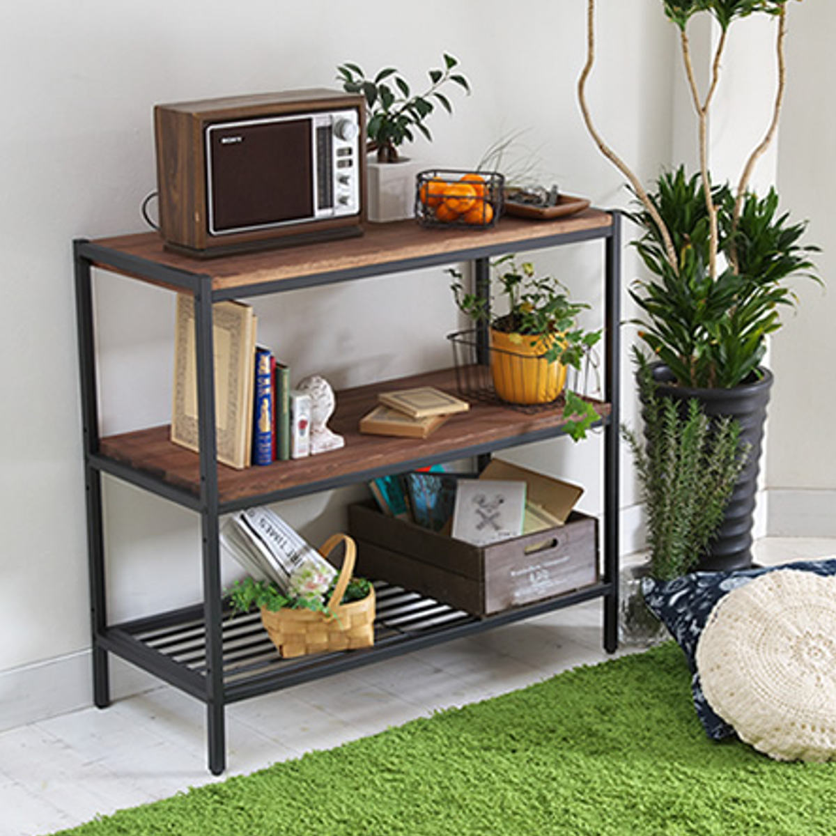 オープンラック 3段 奥行38cm 天然木 BRICK （ ラック シェルフ 棚