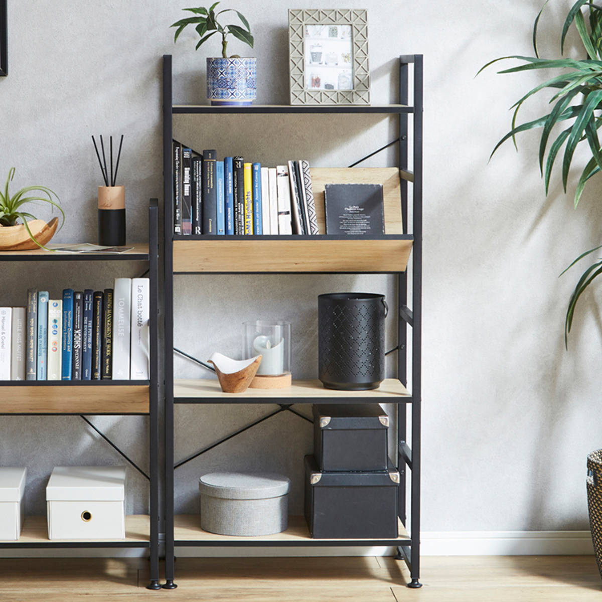 ブックシェルフ 幅60cm 4段 木製 アイアン （ 本棚 棚 ラック 収納