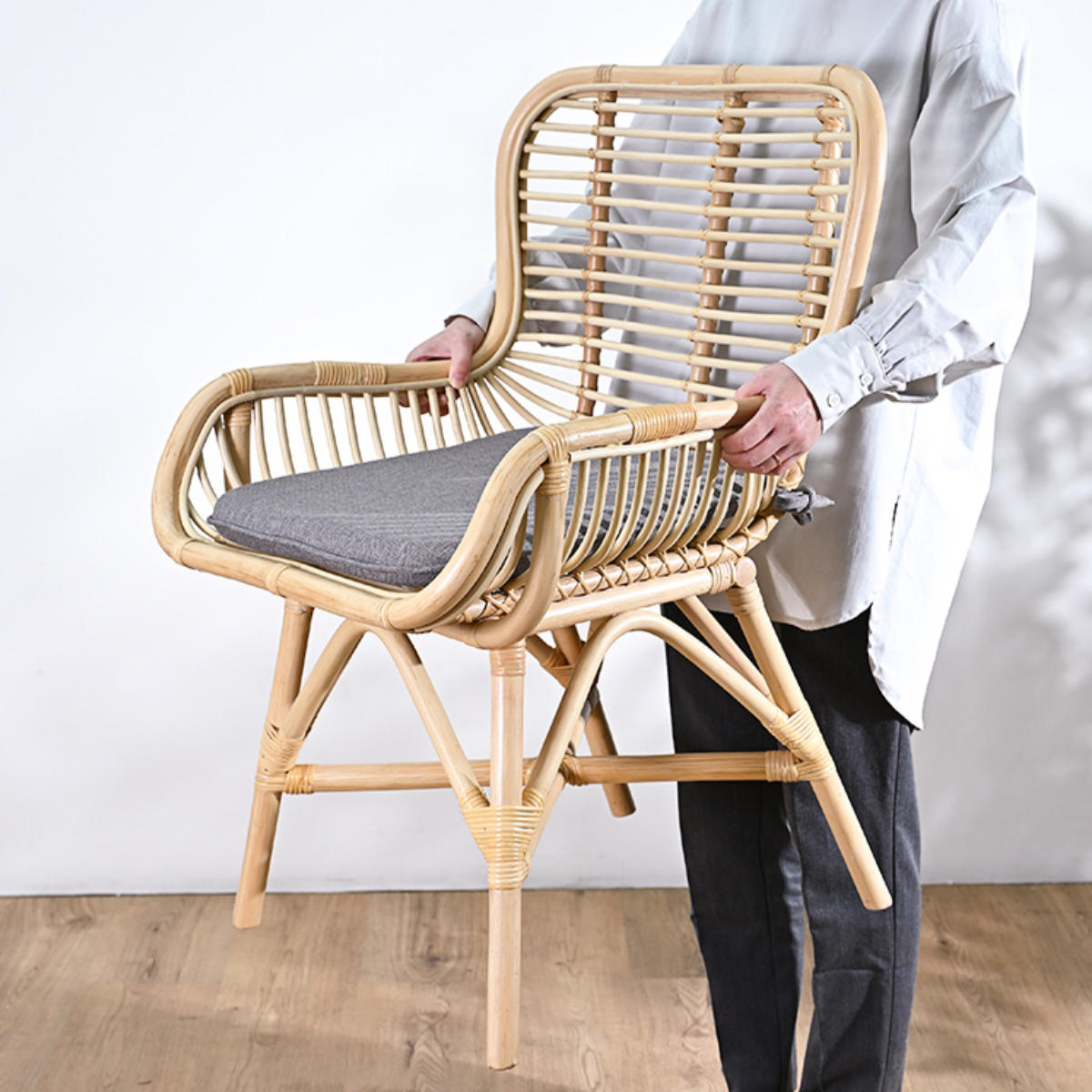 ダイニングチェア ラタン 座面高45cm クッション付 Breeze （ ラタン