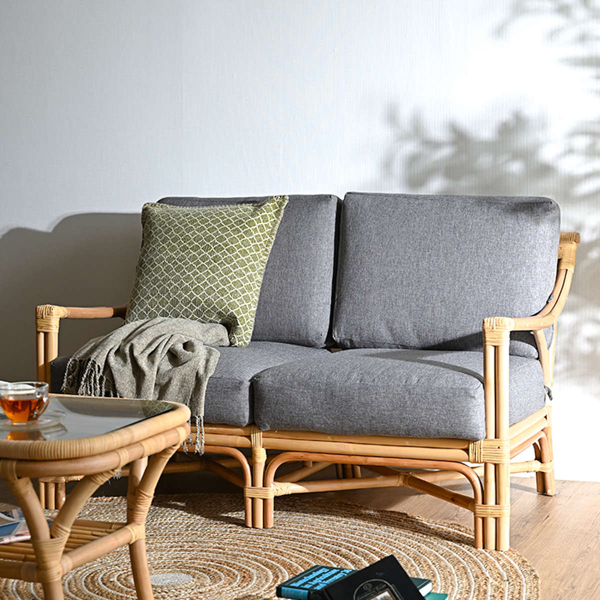 ラタン風コーナーソファ ダークグレー