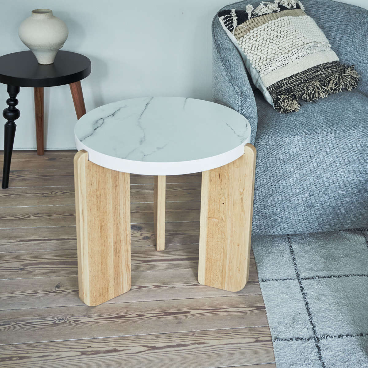 サイドテーブル 円型 高さ50cm ラウンドテーブルS （ 大理石調 木目調