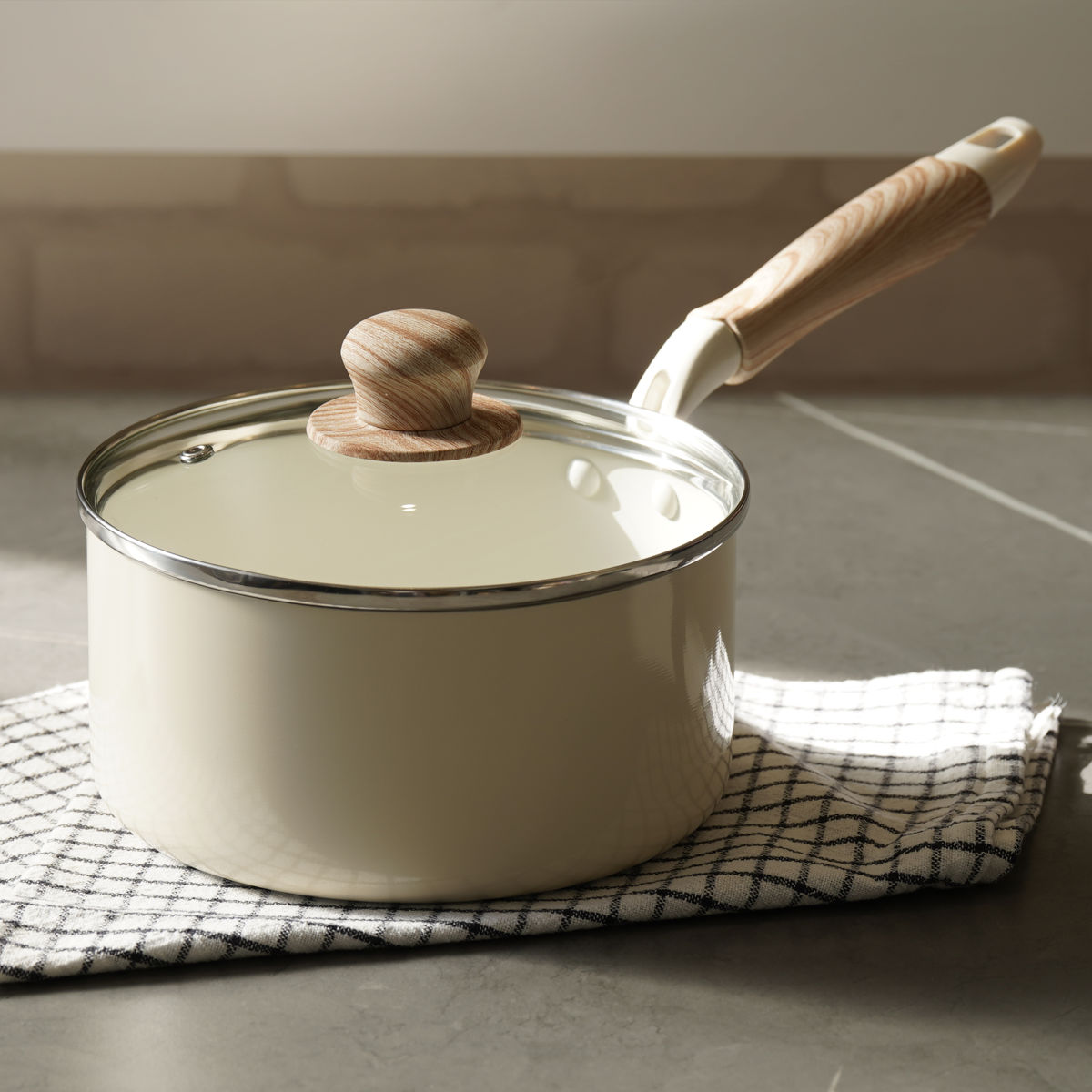 パール金属 片手鍋 18cm IH対応 ガラス蓋付き セラミール （ ガス火