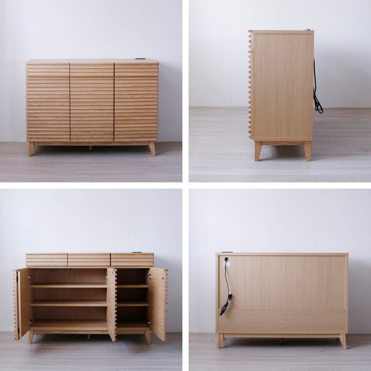 キッチンカウンター 幅120cm 2口コンセント付 ルーバーデザイン 天然木