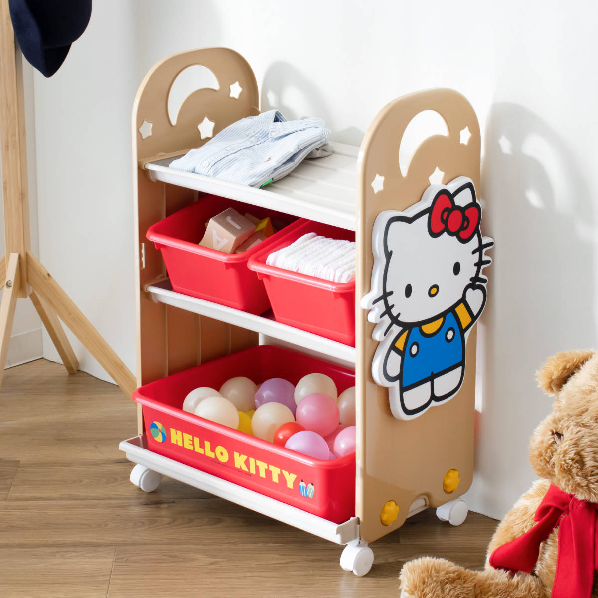 錦化成 おもちゃ 収納ラック 3段 ハローキティ トイ・ステーション