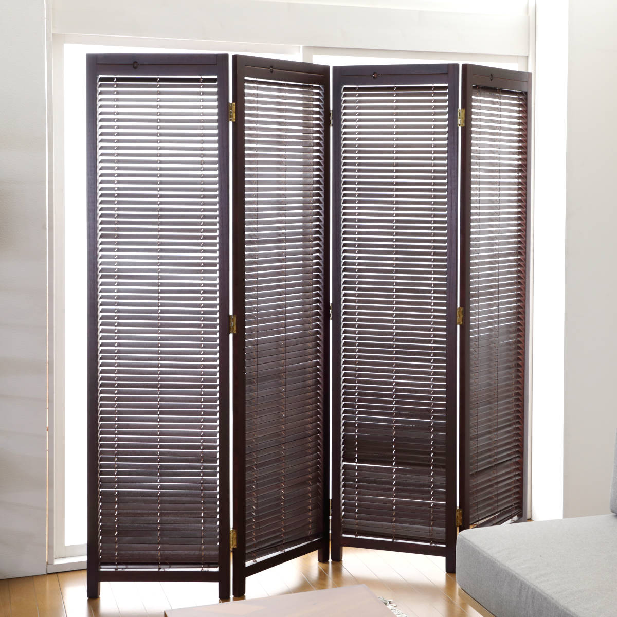 弘益 衝立 4連 高さ172cm 天然木 桐 折りたたみ 完成品 ルーバタイプ