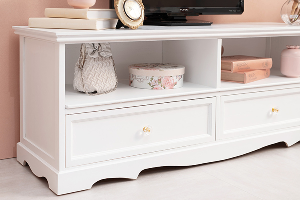 テレビ台 クリスタル調取っ手 引き出し 2杯 幅110cm （ 白家具
