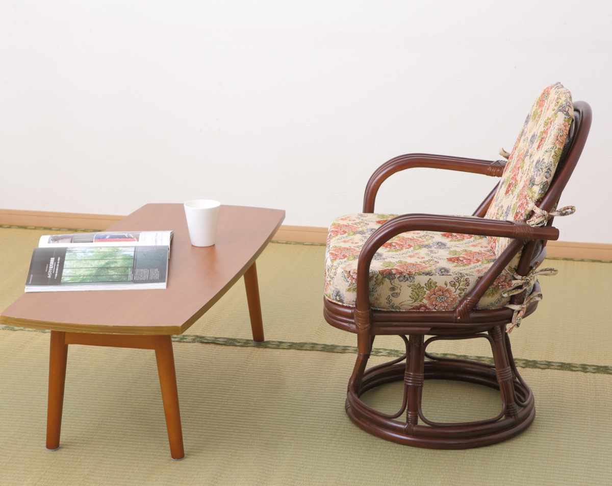 HAGiHARA（萩原） 籐 回転座椅子 座面高36cm 花柄 軽量 ライトブラウン