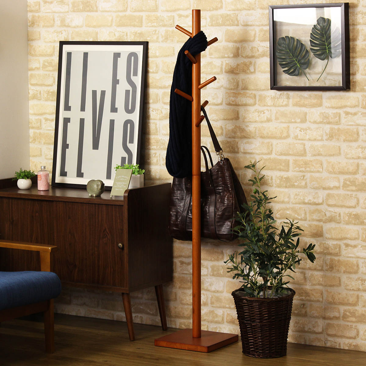 ポールハンガー 木製 ハンガーラック （ コートハンガー 収納 スリム