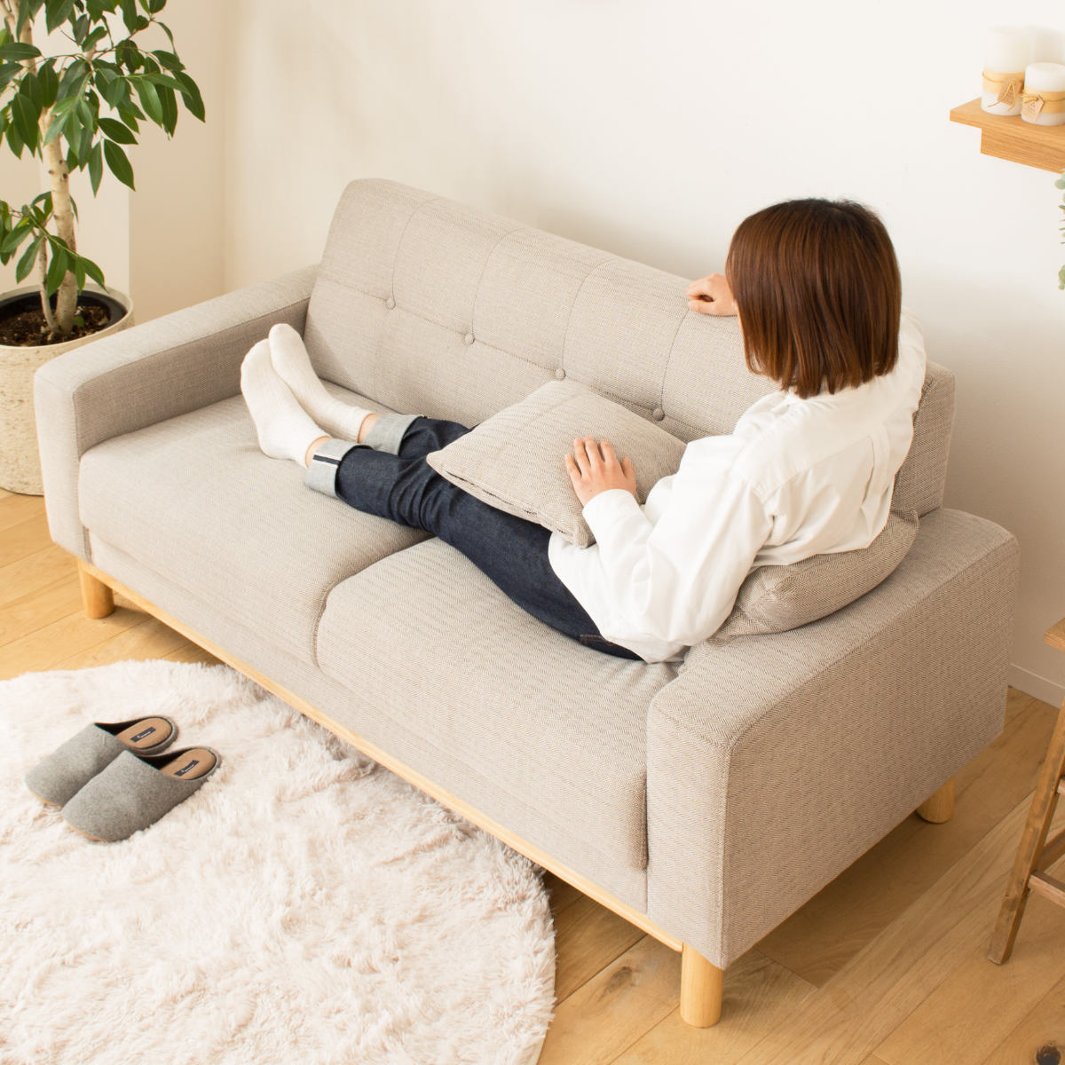 岩附 ソファ 2.5人掛け 幅160cm 木製 ファブリック （ ソファー