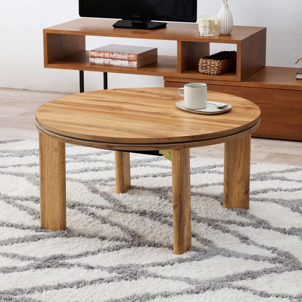 HAGiHARA（萩原） こたつ 円形 幅68cm 木目調 リバーシブル天板