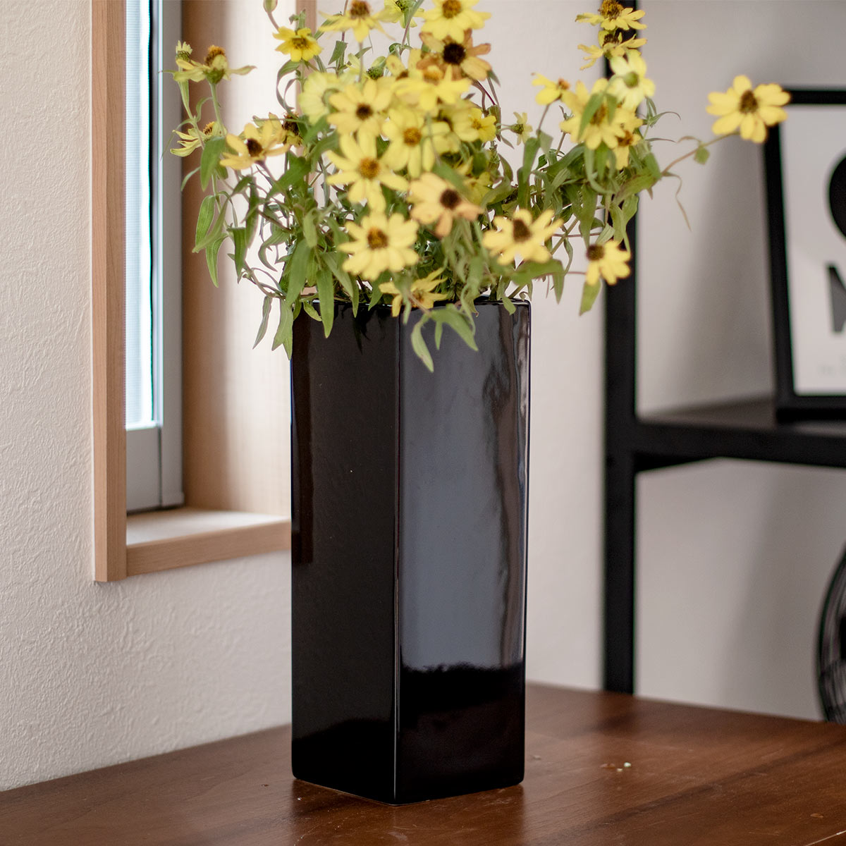 花瓶 モノトーンフラワーベース 陶器 幅10×奥行10×高さ30cm