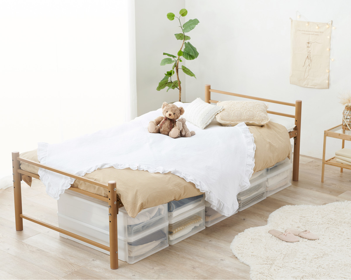 HAGiHARA（萩原） ベッド シングル ロング 高さ調節 4段階 パイプ