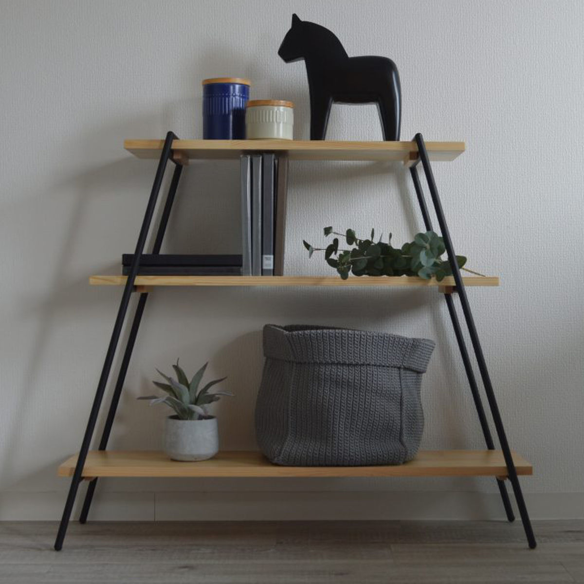 東谷 オープンラック 3段 天然木棚 アイアン脚 幅90cm （ オープン