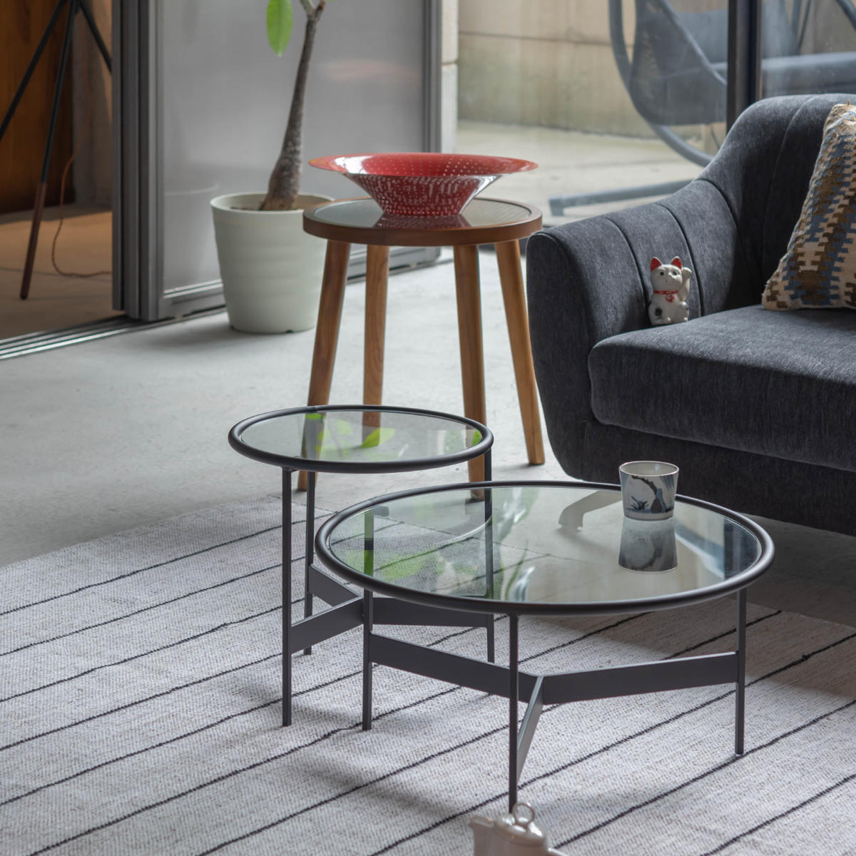 東谷 ローテーブル 幅38cm 丸 ガラス （ リビング テーブル サイド