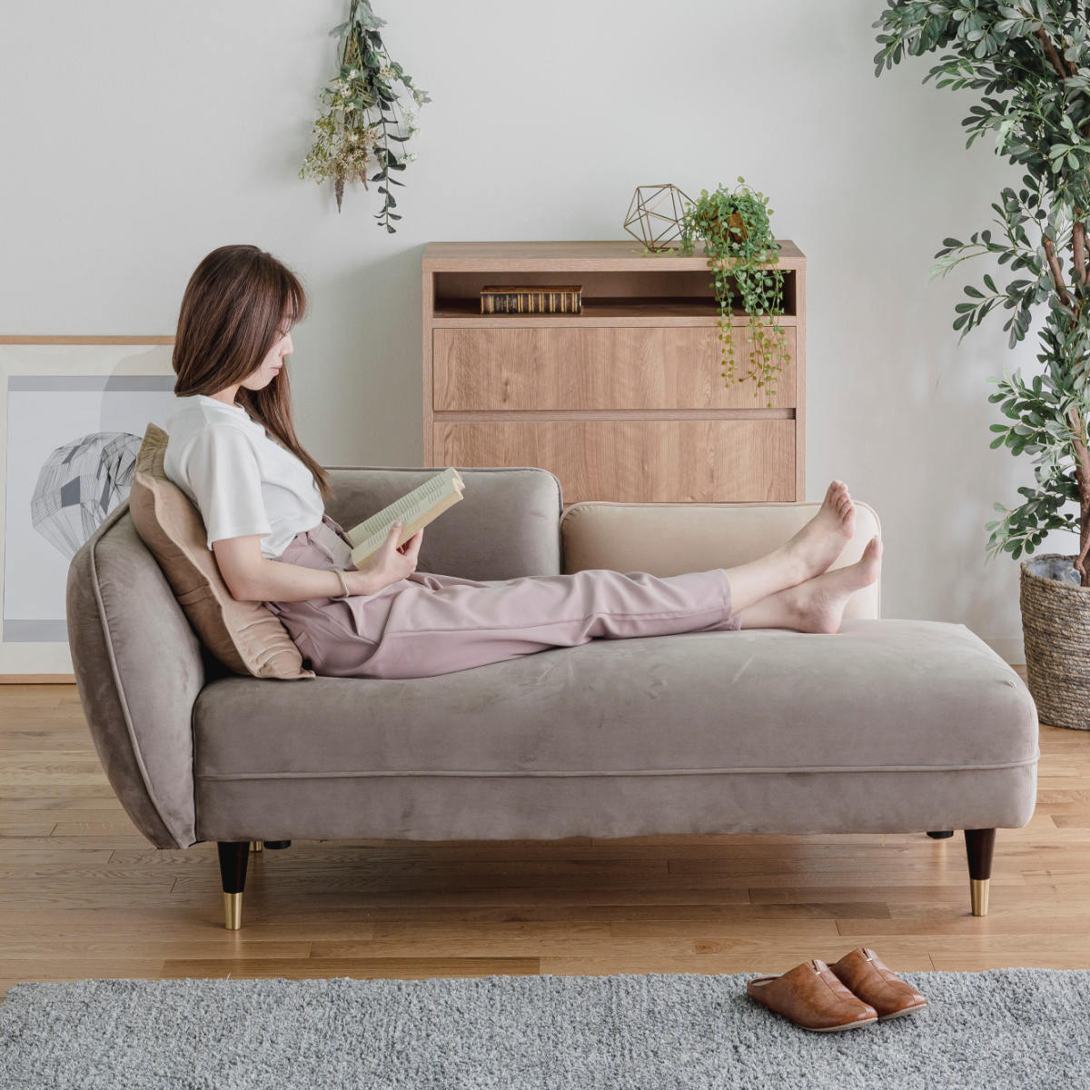 ソファ L字 2人掛け ベルベット生地 幅156cm （ ソファー コンパクト