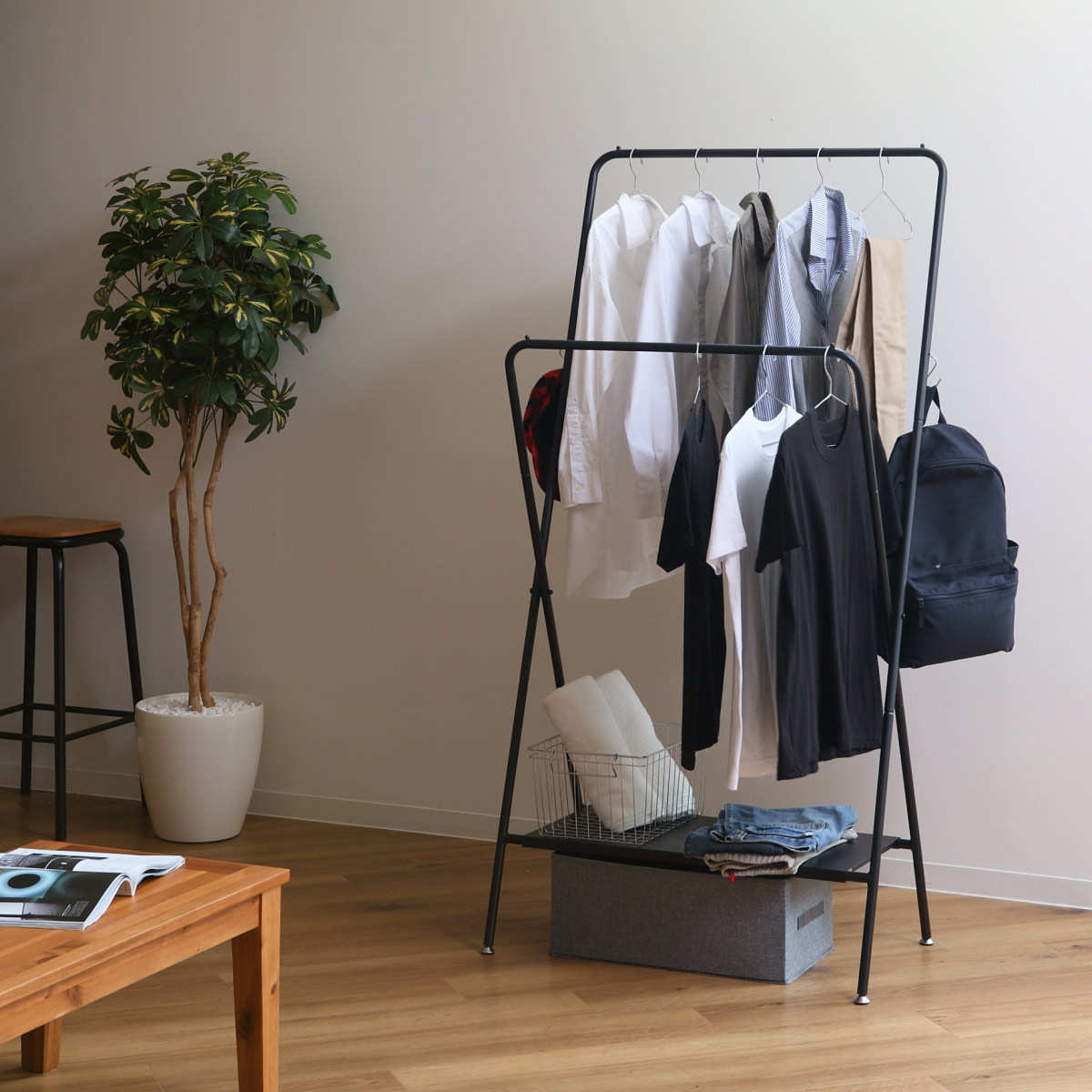 ハンガーラック 幅81cm 2段 （ コートハンガー ポールハンガー 収納