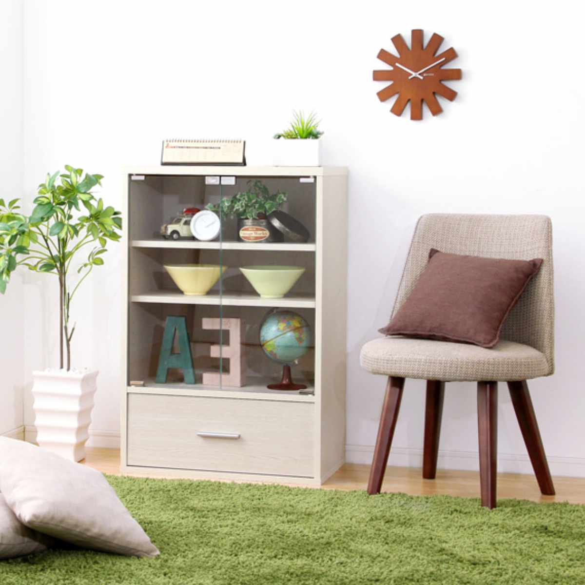 ホームテイスト（HOME taste） ガラスキャビネット 幅59cm 引出し付