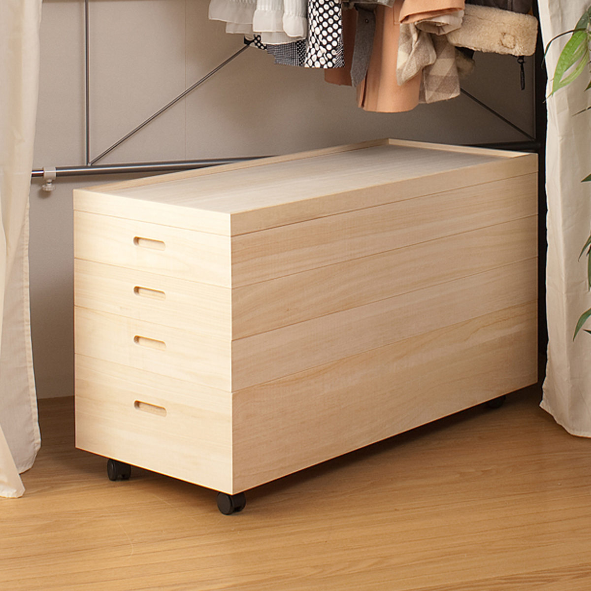 桐 衣装ケース 4段 深型1段 日本製 キャスター付 幅95cm （ 桐衣装