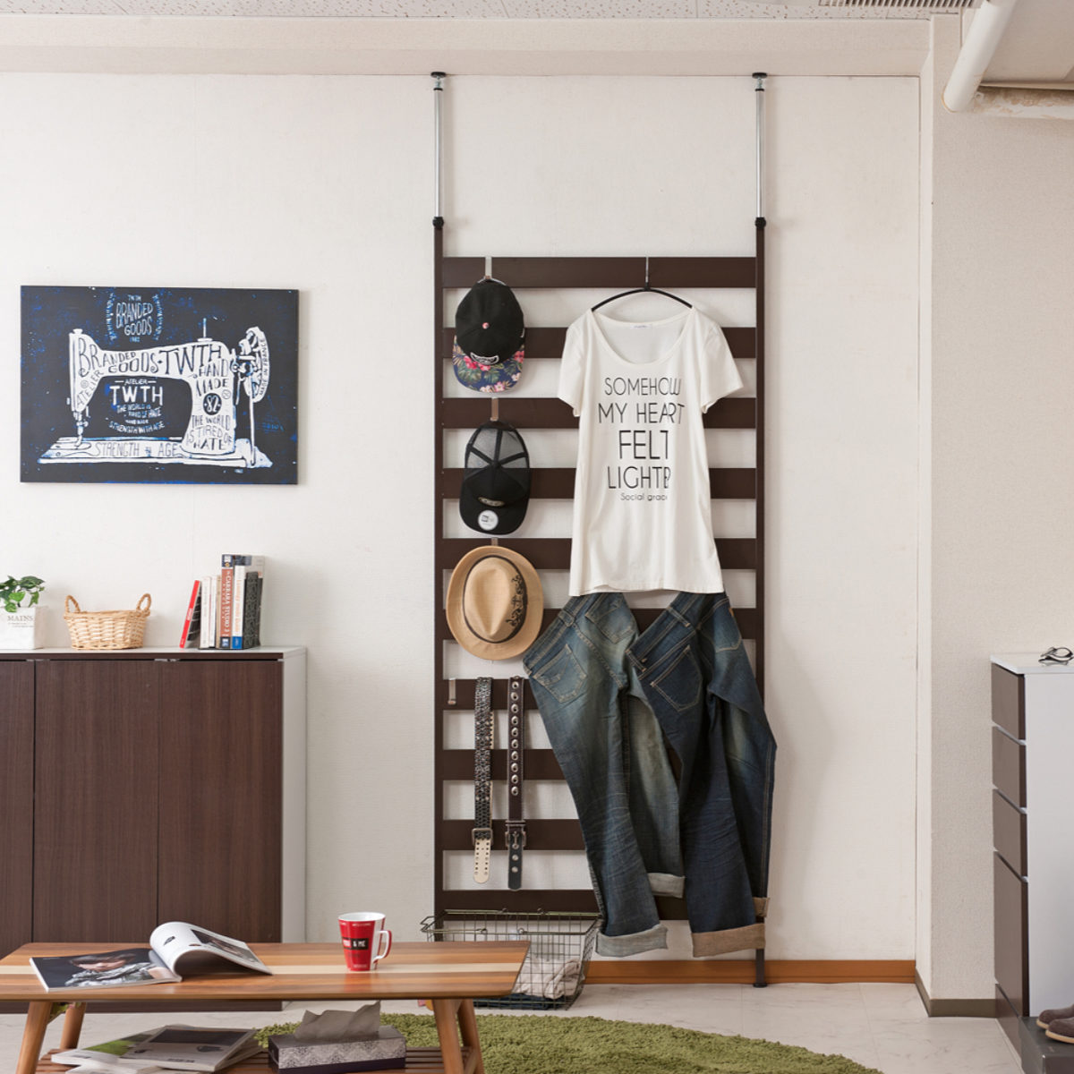 突っ張りラダーラック 突っ張りラック 幅広ラダーラック 幅86cm