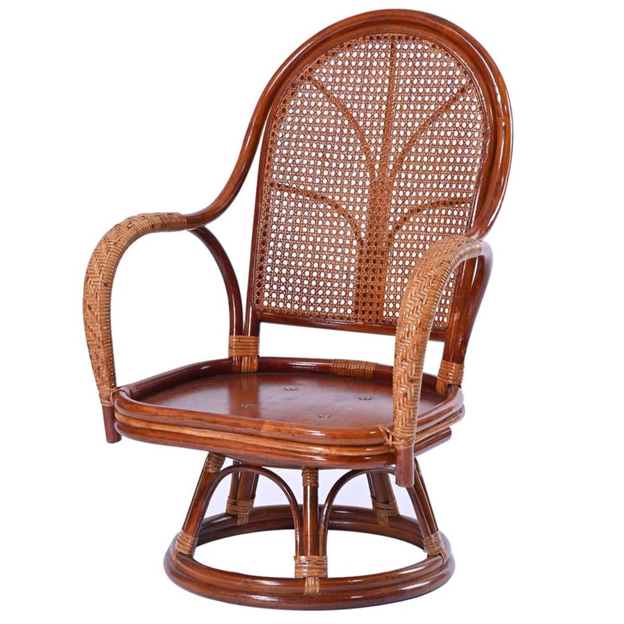 籐 回転チェア ハイバック クッション別売り 座面高28cm （ ラタン