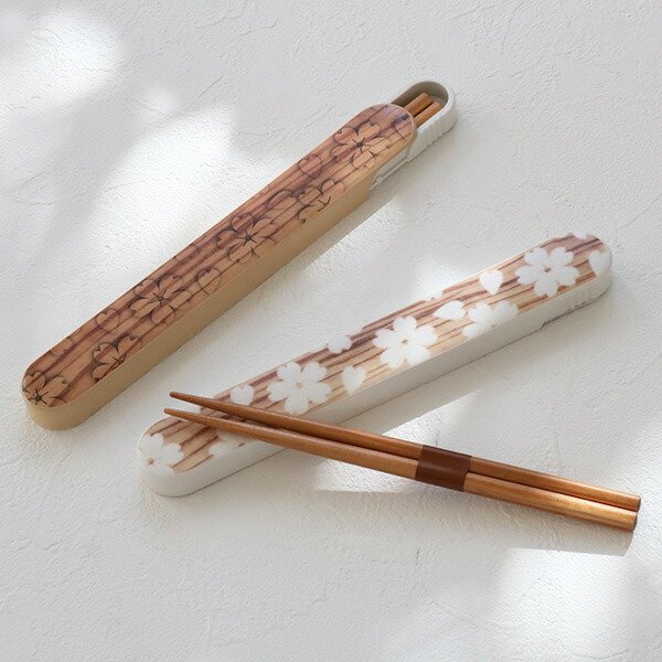 箸箱セット HAKOYA 桜木目 スクエア 黒炭 箸 箸箱 ケース 18cm （ お箸