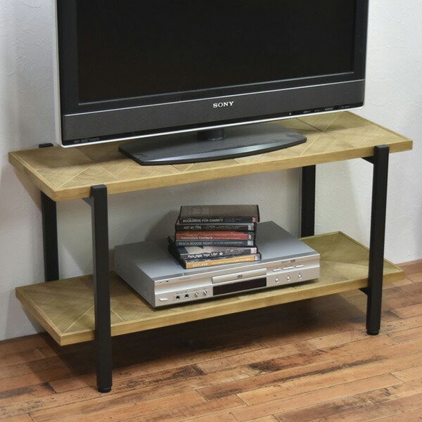 テレビ台 2段ラック 組木 古材風 KALEIDO 約幅90cm （ ローボード