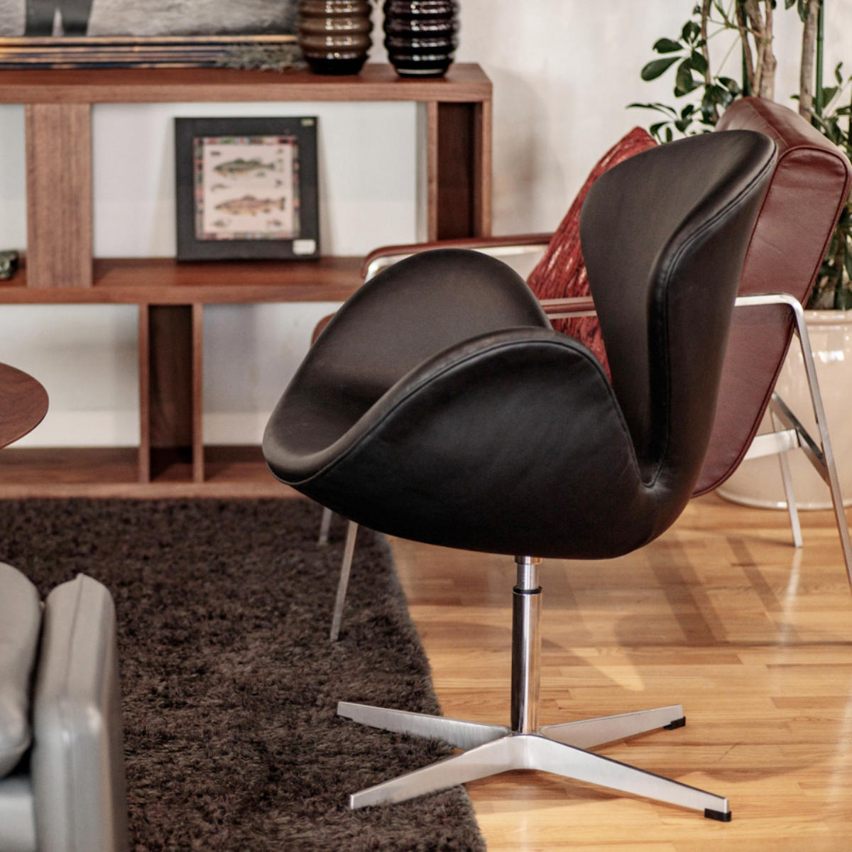 リビングチェア 回転式 座面高44cm 本革 ラウンジチェア Sイージー