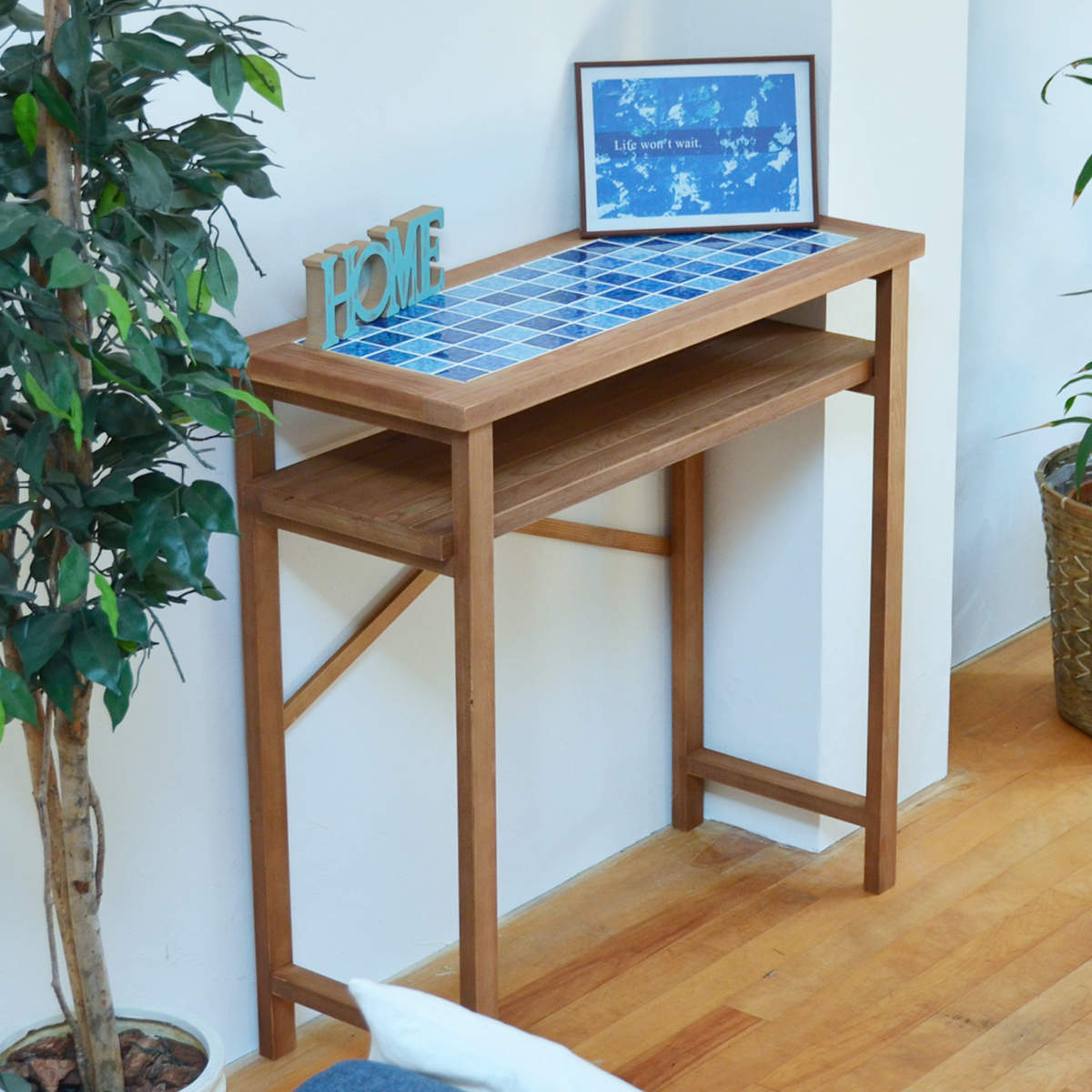 B.Bファニシング カウンターテーブル 幅90cm PUDDLE タイル 天然木