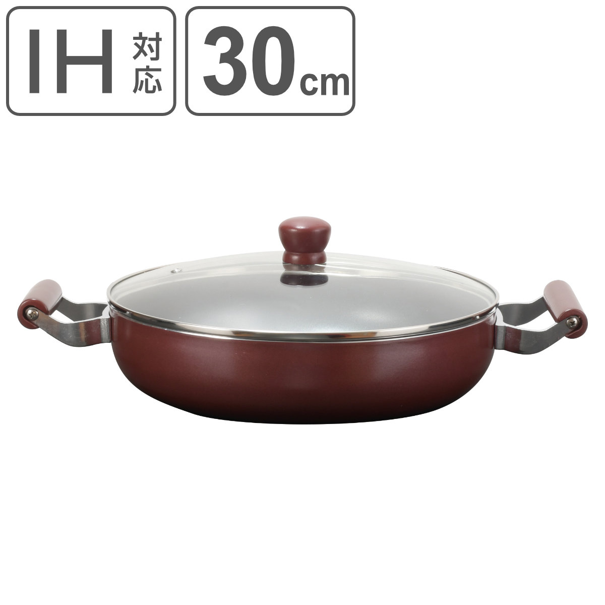 パール金属 両手鍋 30cm 浅型 IH対応 ガラス蓋付き ふっ素加工 メガ