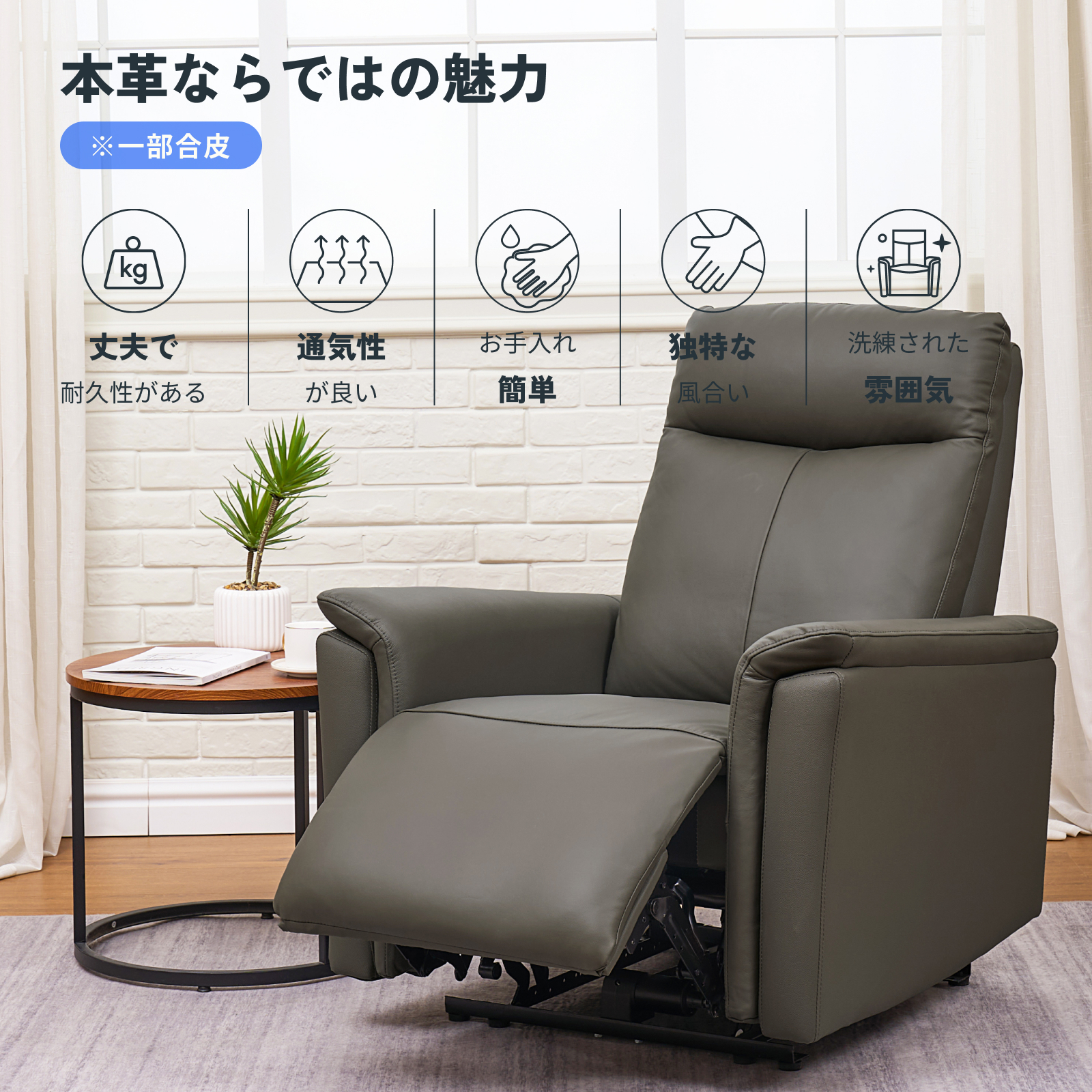 FlexiSpot ソファー リクライニングソファ 電動 本革生地 USB充電付き