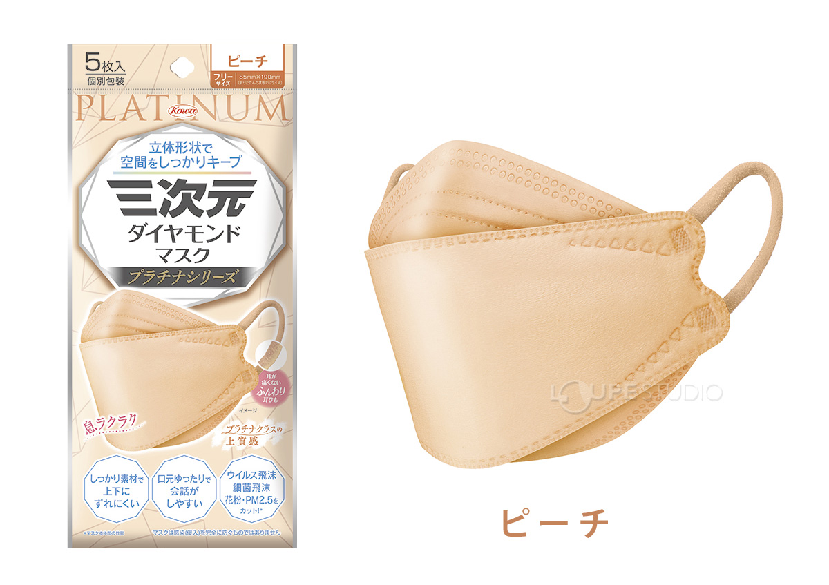 三次元ダイヤモンドマスク プラチナシリーズ フリーサイズ 5枚入 4層