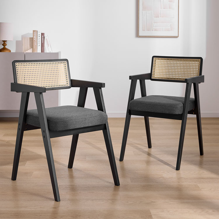 LOWYA（ロウヤ） ダイニングチェア 2脚セット ラタン調 木製 天然木