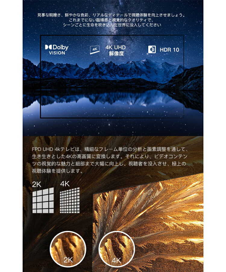 FPD チューナーレステレビ 50V型 4K Google TV ネット動画対応