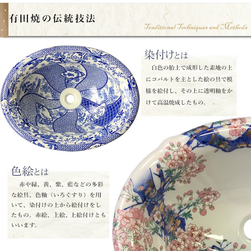 鏡 壁掛けミラー 有田焼 染付祥瑞 洗面鏡 楕円 W490×H800 ウォール