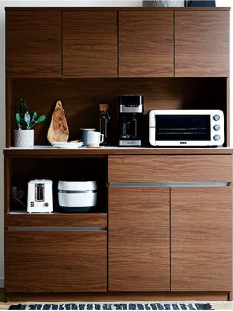 食器棚 幅140 レンジ台 大川家具 日本製 Moiss付 キッチンボード 高さ