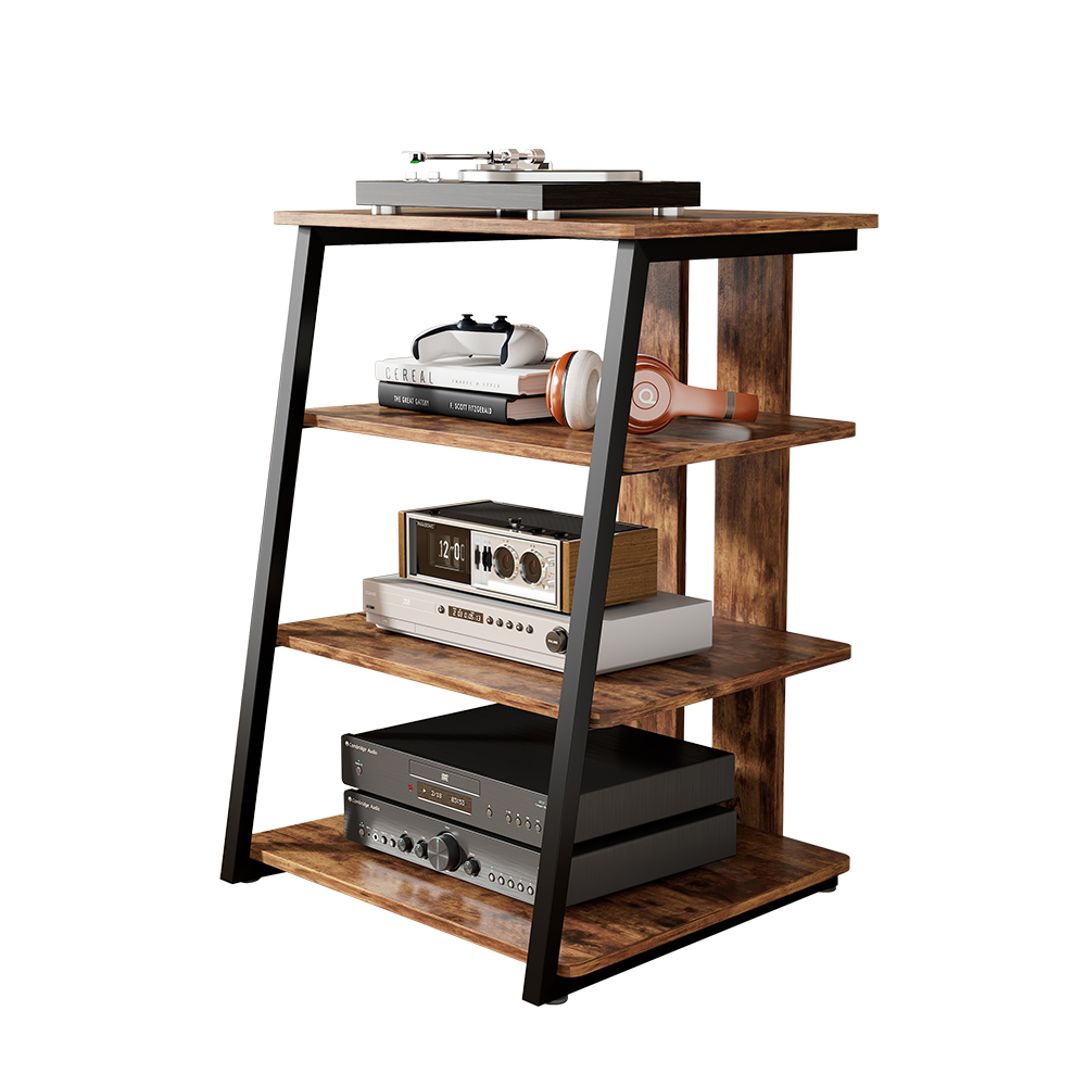 オーディオラック インテリア 台形 木目調仕上棚板 AV ラック スチール