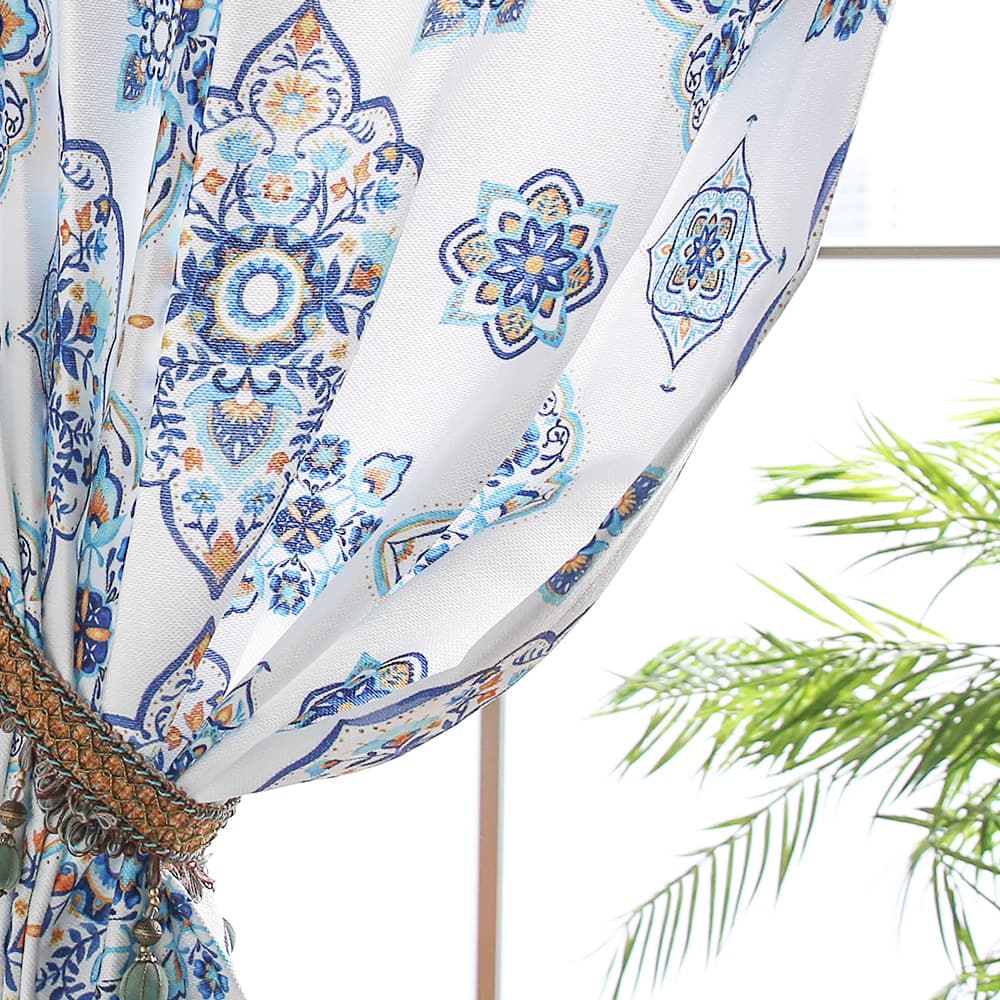 パーフェクトスペース カーテン 非遮光 モロッカン ブルーとイエローの