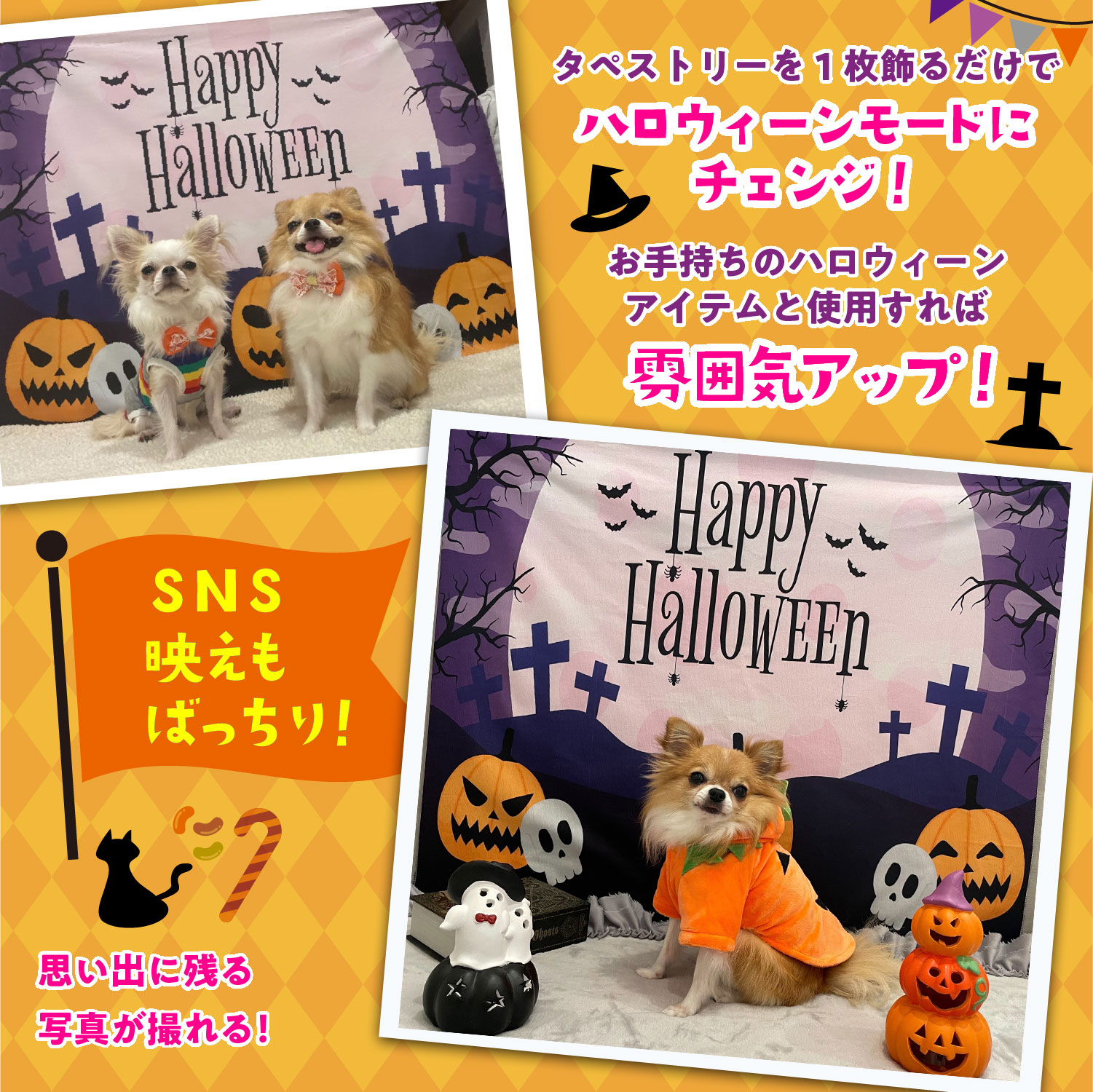 ハロウィン 飾り タペストリー 背景布 かぼちゃ 装飾 仮装 犬 猫