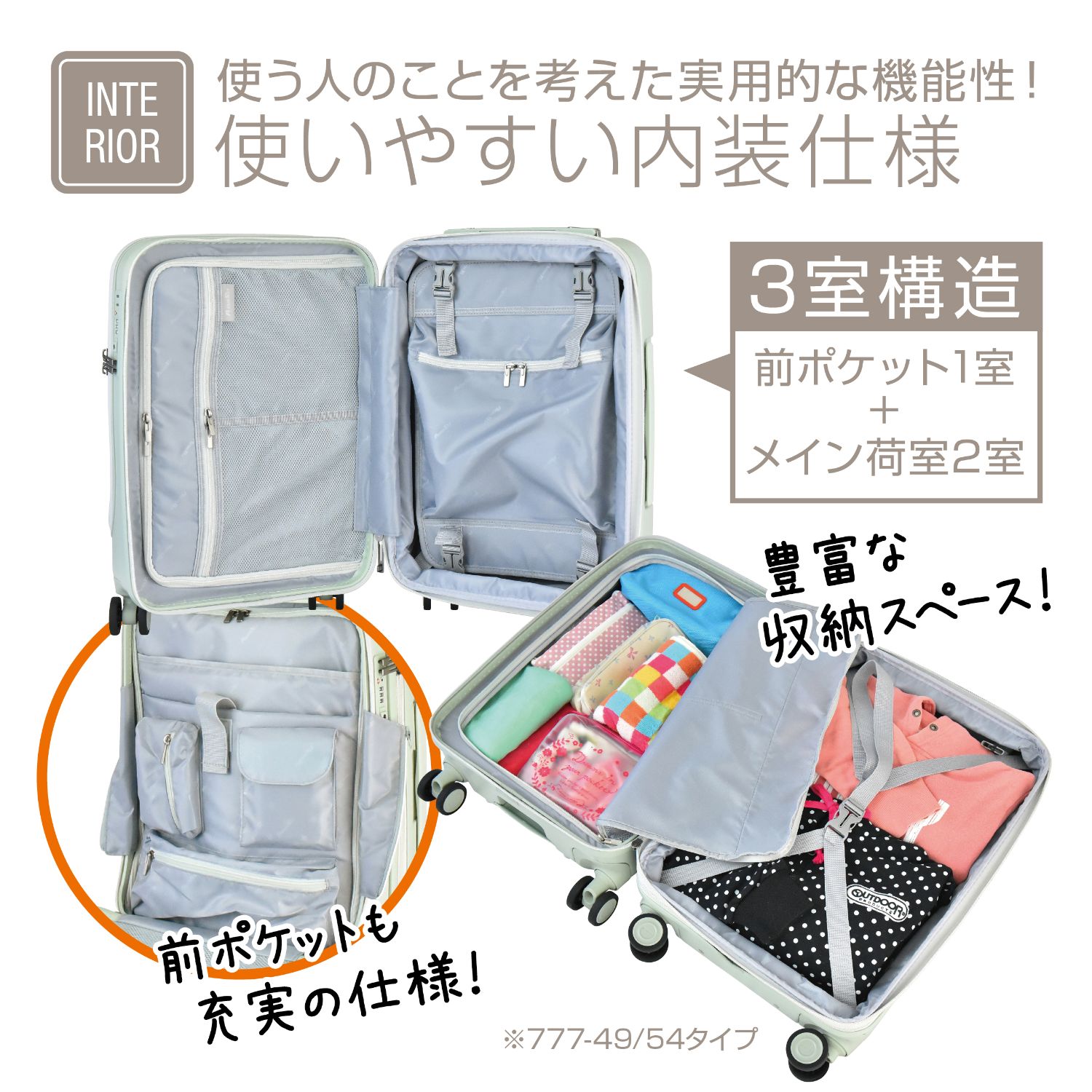 PLUS ONE スーツケース キャリーケース フロントオープン Mサイズ 拡張