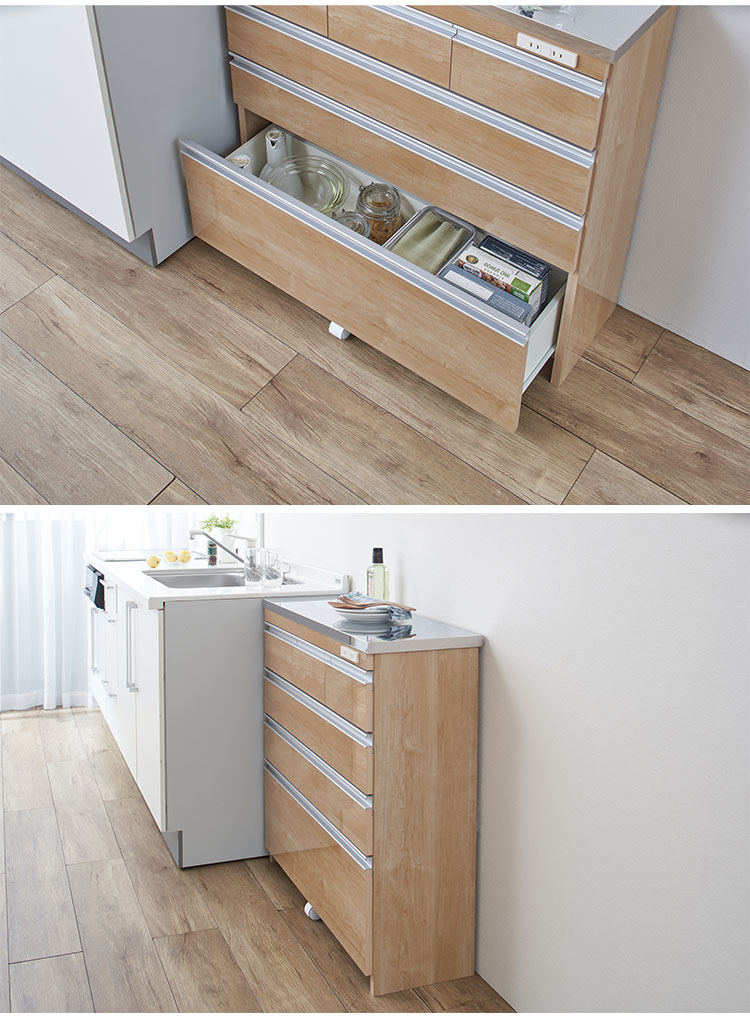 完成品 日本製 キッチンカウンター ステンレス天板 幅90 高さ85 4段