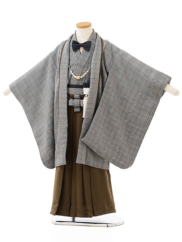 七五三 男の子 着物 5歳 レンタル モダン ナチュラル グレー 茶 グレン