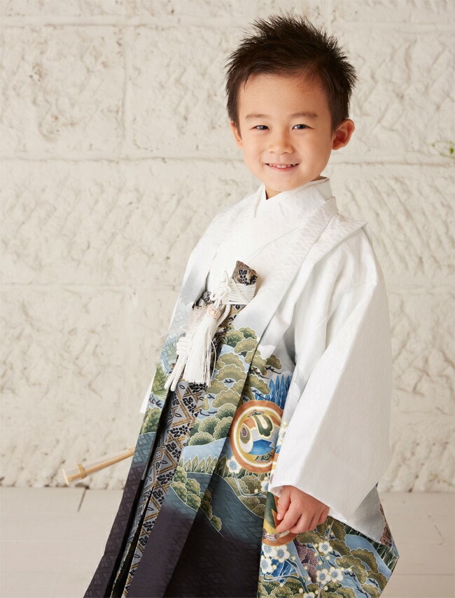 七五三 男 男の子 5歳 着物 レンタル 正統派 白 鷹 富士 0005 フル