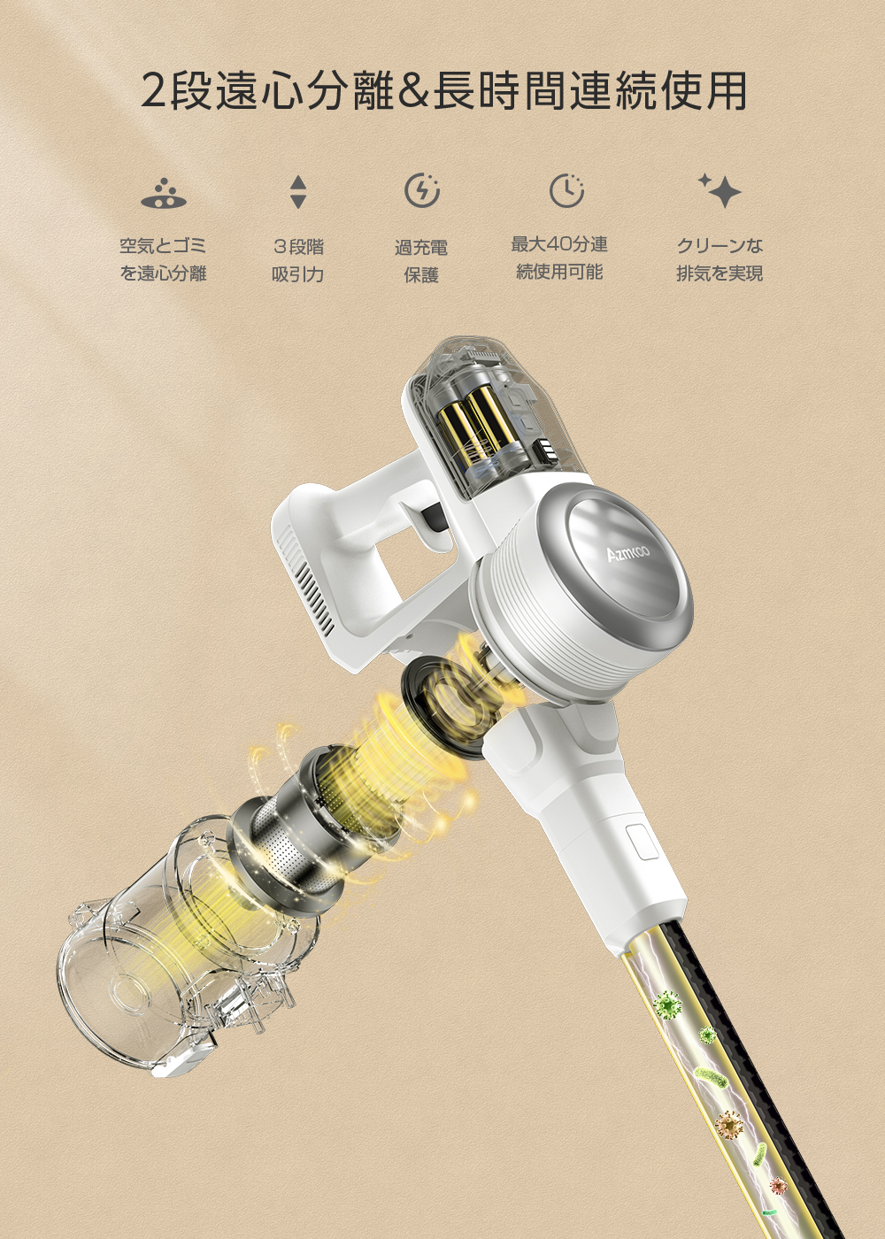 SALE／AZMKOO コードレス掃除機 26000pa強吸引力 サイクロン 掃除機