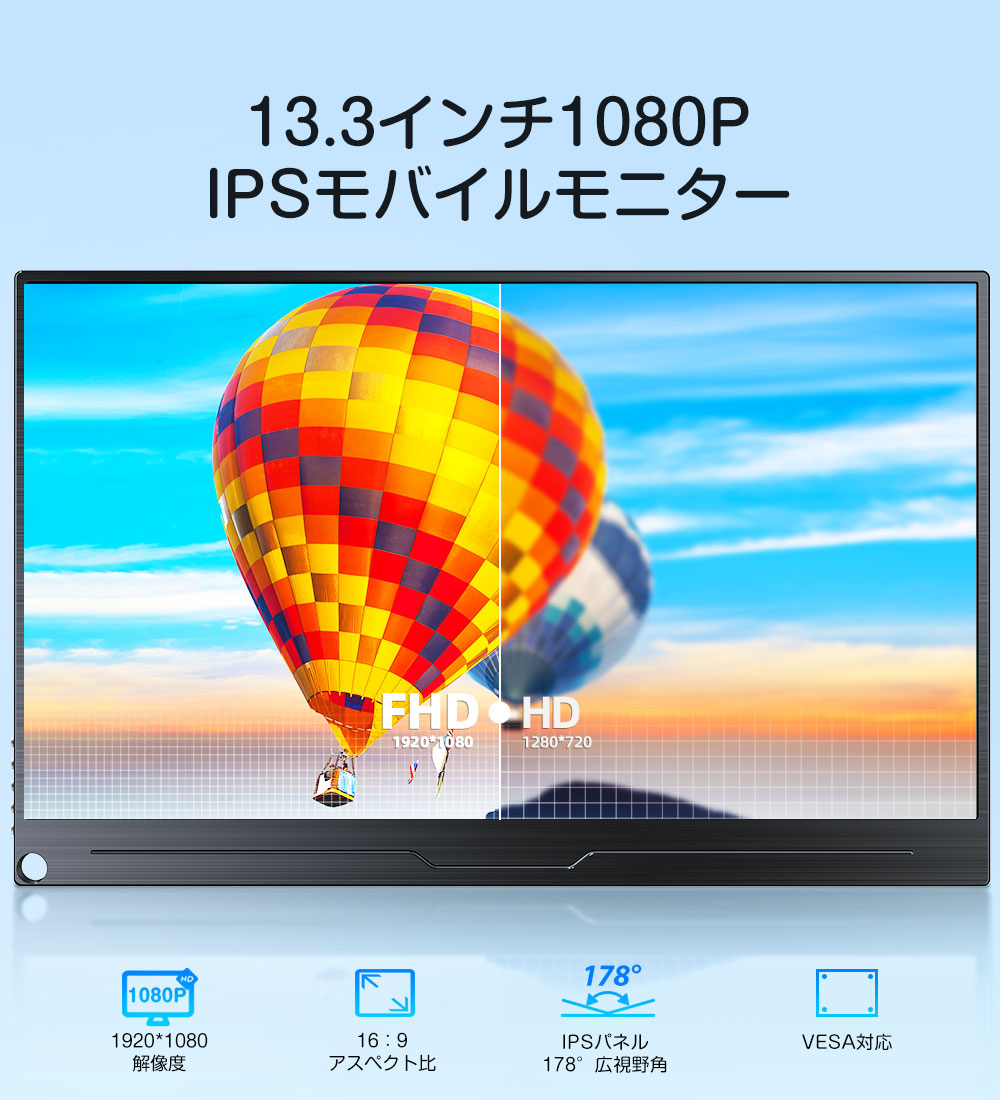 EVICIV モバイルモニター 13.3インチ 1080P フルHD 1920*1080 モバイル
