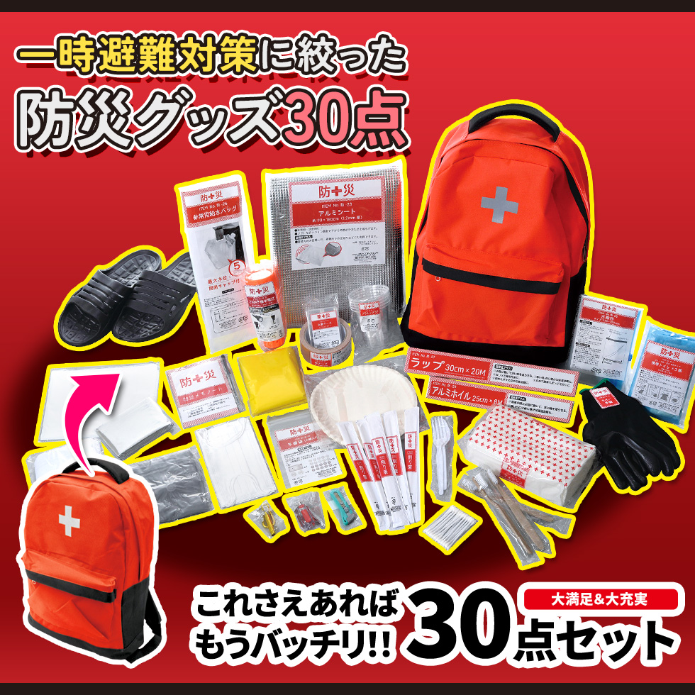 山善（YAMAZEN） 防災セット(災害対策30点セット) 防災バッグ30 避難