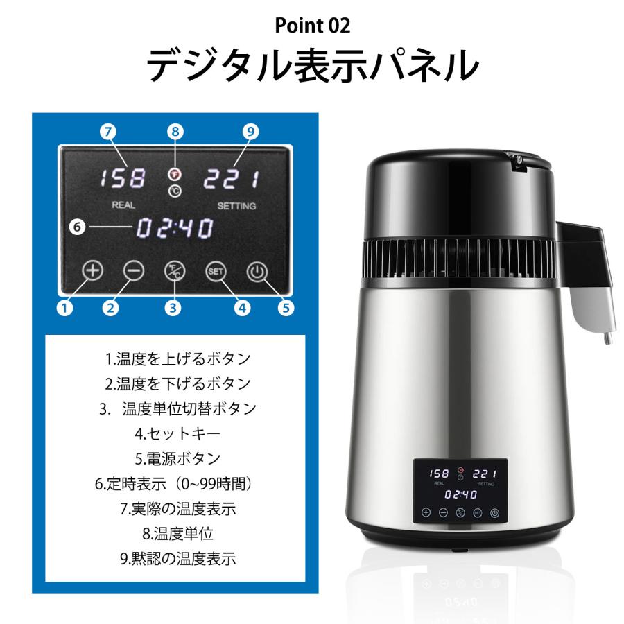 自動蒸留水器 蒸留水機 蒸留器 4L 大容量 304 ステンレス製 蒸留水作り