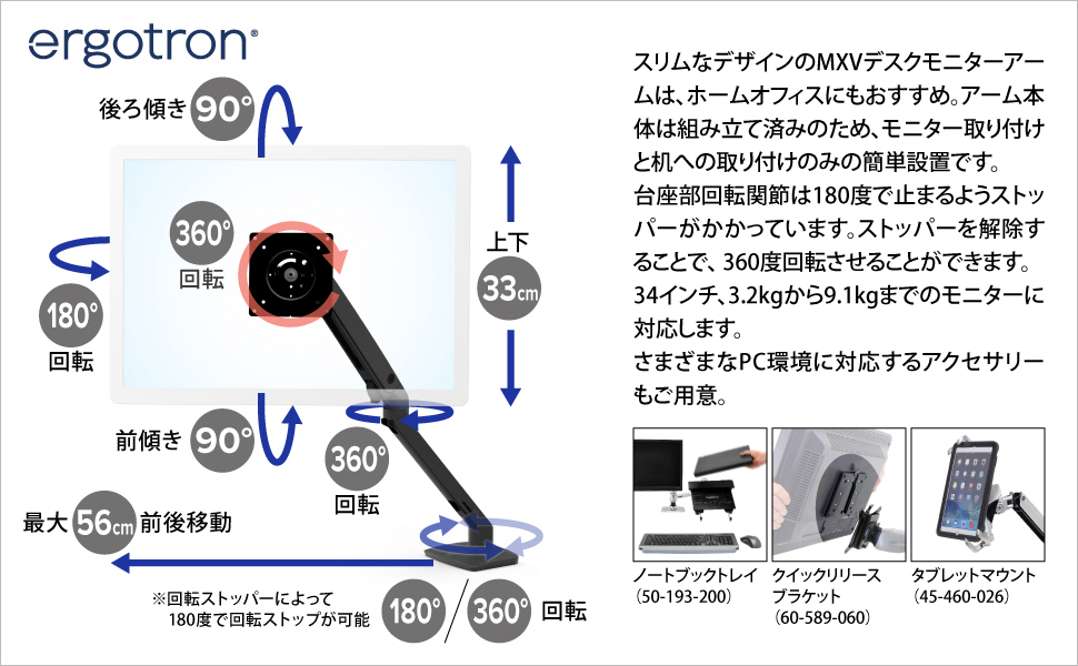 エルゴトロン（ergotron） MXV デスクモニターアーム ホワイト/白 34