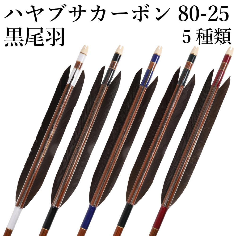 ハヤブサカーボン 矢 黒尾羽 80-25 6本組 5種類 推奨弓力 14〜17kg 茶